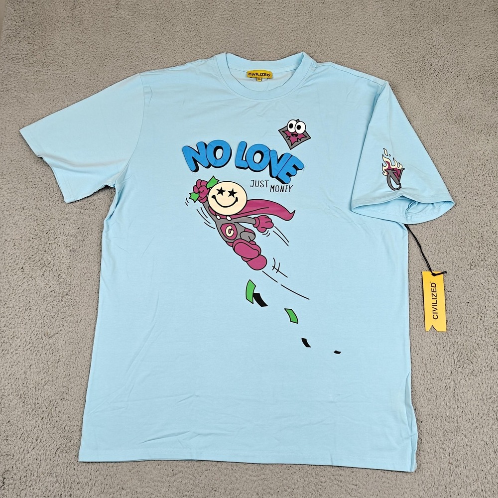 CivilizeD Shirt Mens 2XL Blue No Love Just Money Self Made‎ Graphic Cartoon Tee